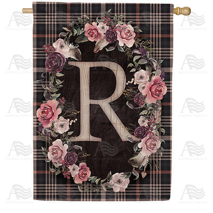 America Forever Pink And Black Plaid Monogram House Flag