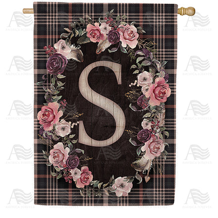 America Forever Pink And Black Plaid Monogram House Flag