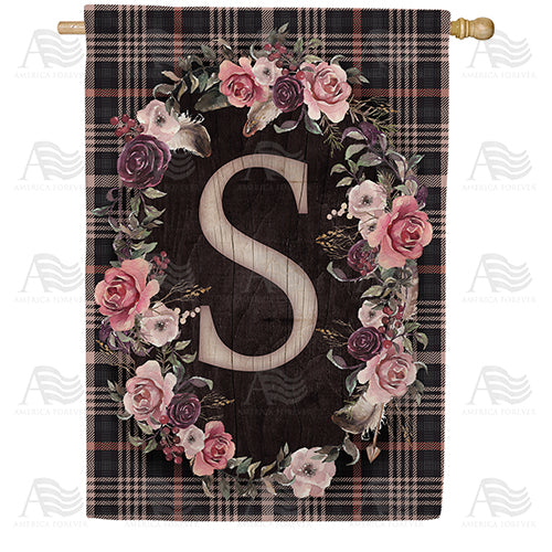 America Forever Pink And Black Plaid Monogram House Flag