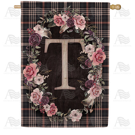 America Forever Pink And Black Plaid Monogram House Flag