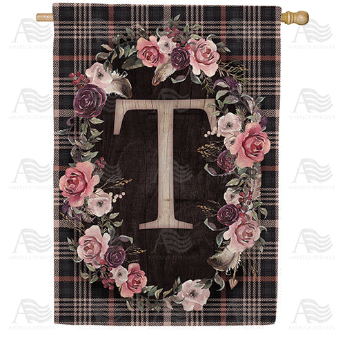 America Forever Pink And Black Plaid Monogram House Flag