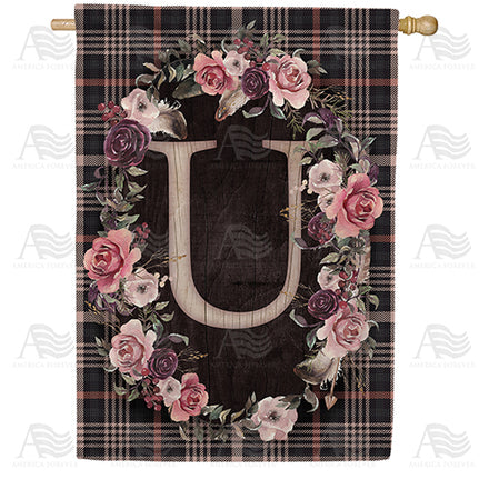 America Forever Pink And Black Plaid Monogram House Flag