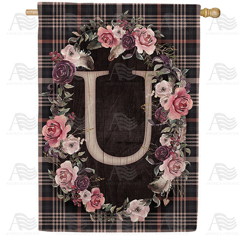 America Forever Pink And Black Plaid Monogram House Flag