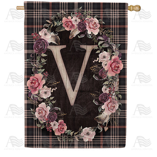 America Forever Pink And Black Plaid Monogram House Flag