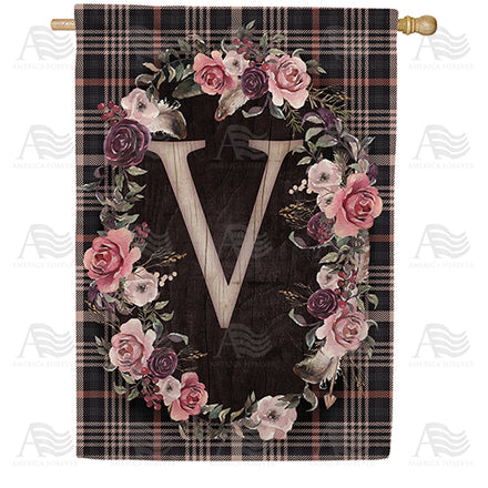 America Forever Pink And Black Plaid Monogram House Flag