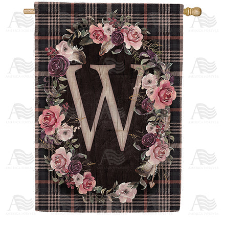 America Forever Pink And Black Plaid Monogram House Flag