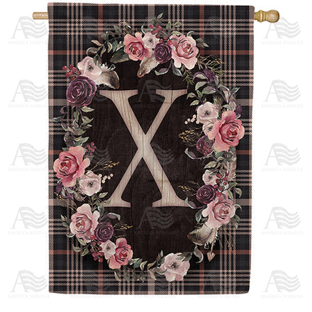 America Forever Pink And Black Plaid Monogram House Flag