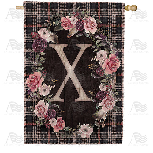 America Forever Pink And Black Plaid Monogram House Flag