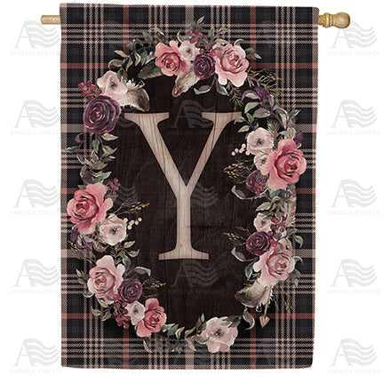 America Forever Pink And Black Plaid Monogram House Flag