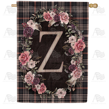 America Forever Pink And Black Plaid Monogram House Flag