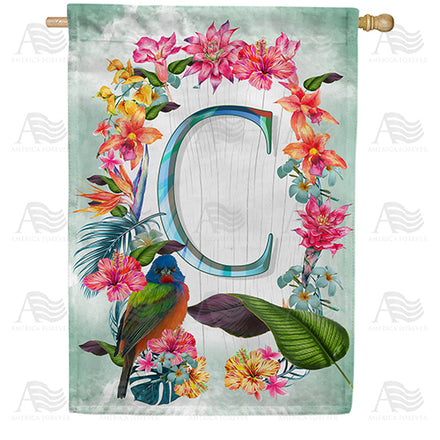 America Forever Island Flowers Monogram House Flag
