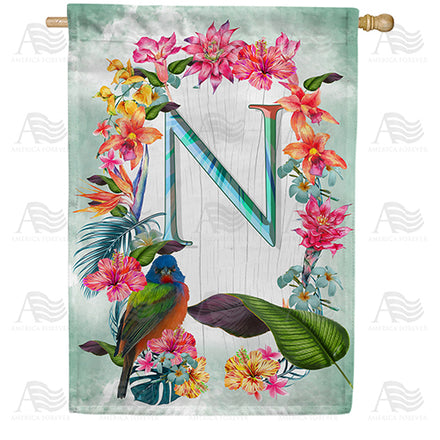America Forever Island Flowers Monogram House Flag