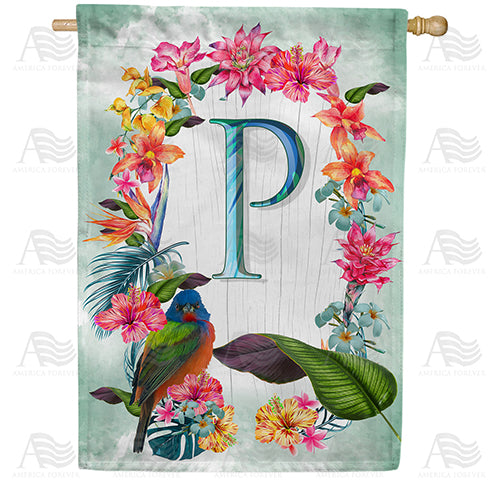 America Forever Island Flowers Monogram House Flag