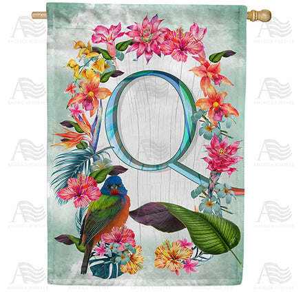 America Forever Island Flowers Monogram House Flag