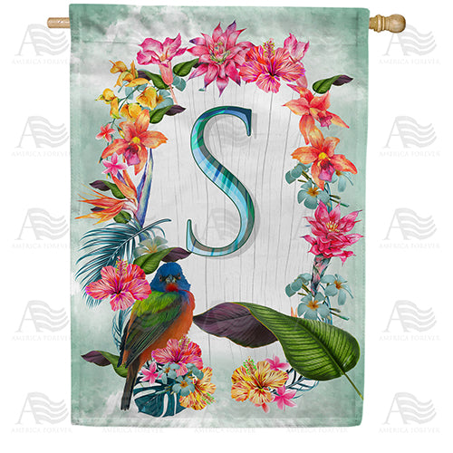America Forever Island Flowers Monogram House Flag