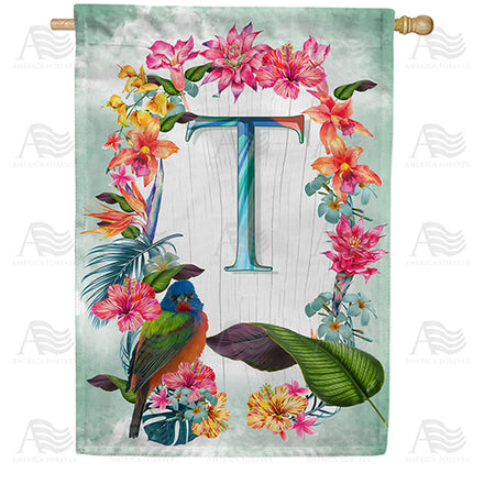 America Forever Island Flowers Monogram House Flag