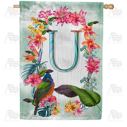 America Forever Island Flowers Monogram House Flag