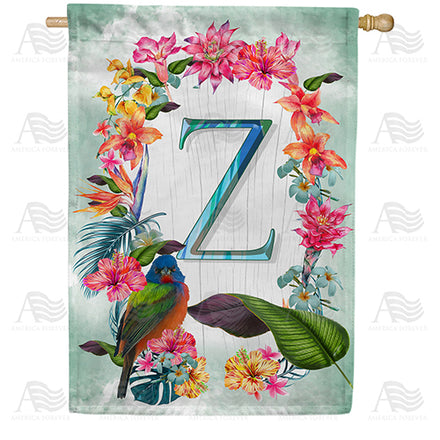 America Forever Island Flowers Monogram House Flag