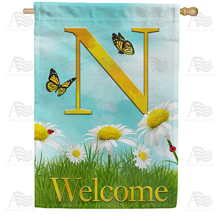 America Forever Loves Me, Loves Me Not Monogram House Flag