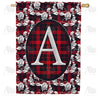 America Forever Elegant Red And Black Plaid Monogram House Flag