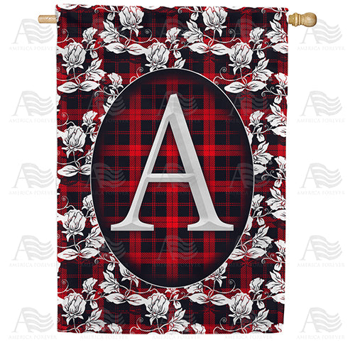 America Forever Elegant Red And Black Plaid Monogram House Flag