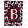 Elegant Red And Black Plaid Monogram House Flag