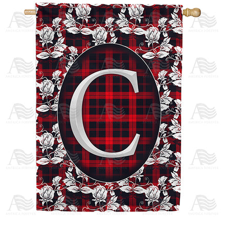America Forever Elegant Red And Black Plaid Monogram House Flag