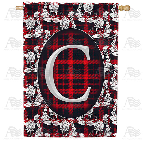 America Forever Elegant Red And Black Plaid Monogram House Flag