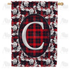 Elegant Red And Black Plaid Monogram House Flag