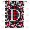 Elegant Red And Black Plaid Monogram House Flag