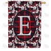 Elegant Red And Black Plaid Monogram House Flag