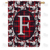 Elegant Red And Black Plaid Monogram House Flag