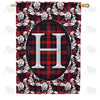 Elegant Red And Black Plaid Monogram House Flag