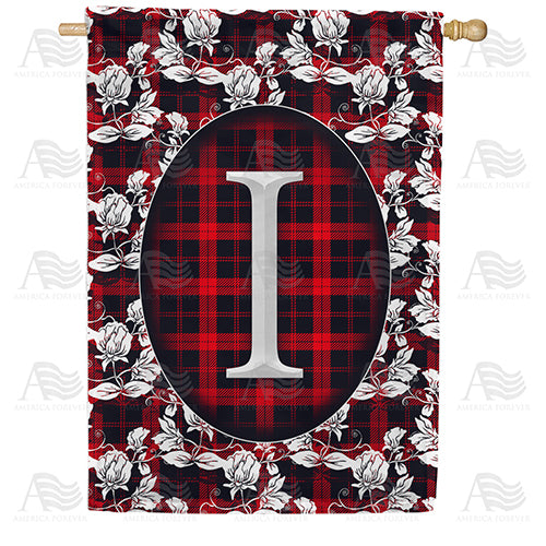 America Forever Elegant Red And Black Plaid Monogram House Flag