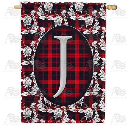 America Forever Elegant Red And Black Plaid Monogram House Flag