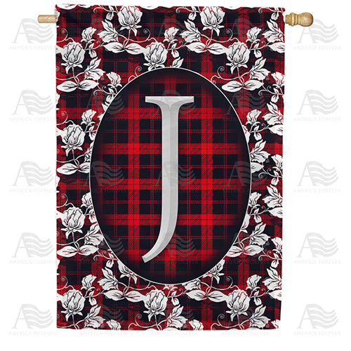 America Forever Elegant Red And Black Plaid Monogram House Flag