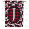 America Forever Elegant Red And Black Plaid Monogram House Flag