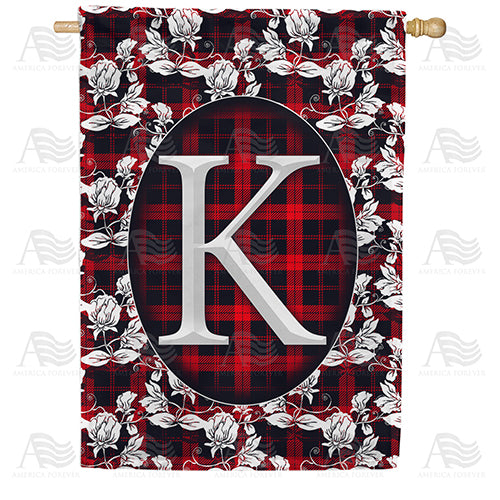 America Forever Elegant Red And Black Plaid Monogram House Flag