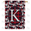 America Forever Elegant Red And Black Plaid Monogram House Flag