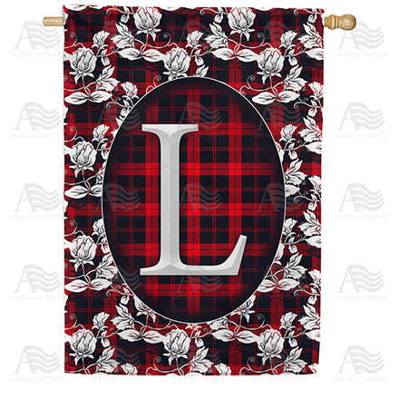 America Forever Elegant Red And Black Plaid Monogram House Flag