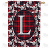 Elegant Red And Black Plaid Monogram House Flag