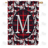 Elegant Red And Black Plaid Monogram House Flag