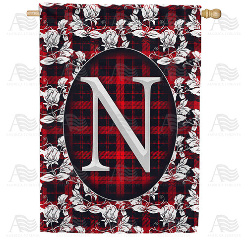 America Forever Elegant Red And Black Plaid Monogram House Flag