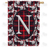 America Forever Elegant Red And Black Plaid Monogram House Flag