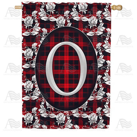Elegant Red And Black Plaid Monogram House Flag