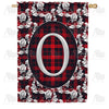 Elegant Red And Black Plaid Monogram House Flag