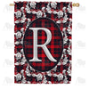 Elegant Red And Black Plaid Monogram House Flag