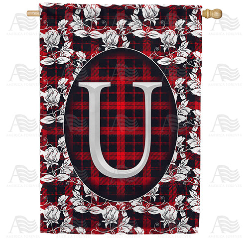 America Forever Elegant Red And Black Plaid Monogram House Flag