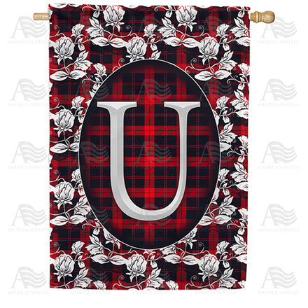 America Forever Elegant Red And Black Plaid Monogram House Flag