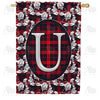 America Forever Elegant Red And Black Plaid Monogram House Flag